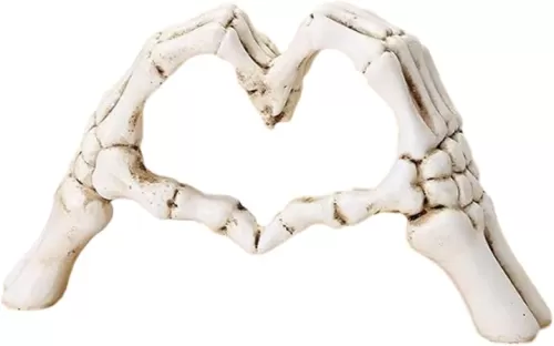 White Halloween Heart Hands Sculpture, Resin Abstract Skeleton Statue Love Ornaments, Heart Shape Finger Gesture Figurines for Shelf Home Desktop Decoration