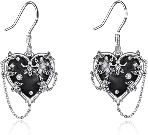 Witches Heart Earrings Women Sterling Silver Black Heart Earrings Tree of Life/Celtic/Skull Jewelry Witchy Gifts for Women