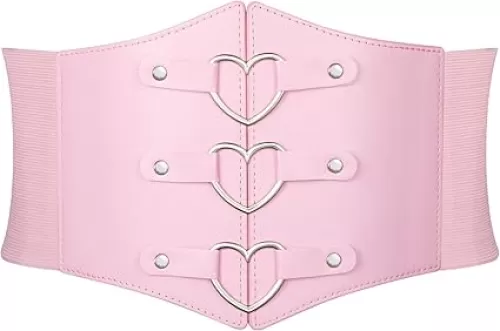 Women Corset Belt Metal O-Ring Heart-Ring Wide Elastic Waspie Waist Belt for Daily Cosplay Halloween Costumes