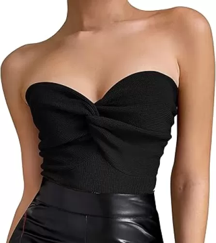 Women's Sexy Crop Tops Strapless Twisted Front Ribbed Knit Tube Top Sleeveless Sweetheart Neck Y2K Camisole Tank Top