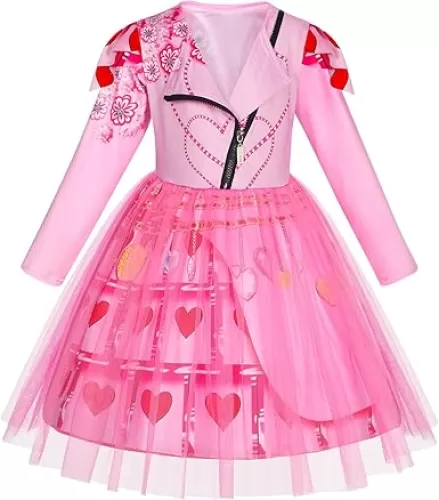WonderBabe Kids Costume Girls Pink Heart Dress Red Princess Birthday Halloween Cosplay Outfits