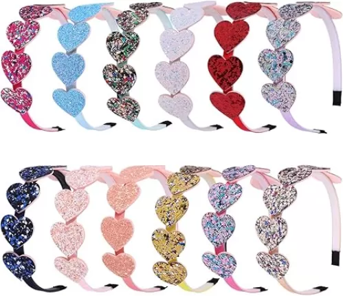 XIMA 12pcs Heart Glitter Headbands with Teeth For Girls Children Teens Gift for Valentine's Day (12pcs-Heart Girls Headbands)