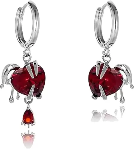 Y2K Goth Unique Cool Red Heart Shaped Mardi Gras Dangle Earrings for Women Punk Hippie Fun Dainty Minimalist