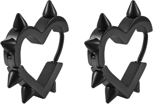Y2K Spike Heart Hoop Earrings for Women, Gothic Grunge Black Heart, Punk Goth Emo Jewelry Accessories