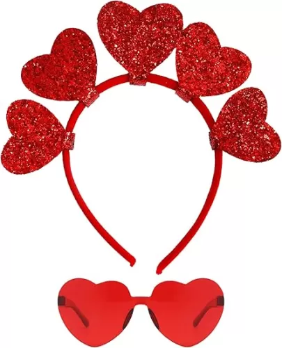 YBHOMINE Red Valentines Day Headband With Heart Sunglasses Heart Shaped Sequin Headband Valentines Hair Accessories for Women and Girl (4Heart)