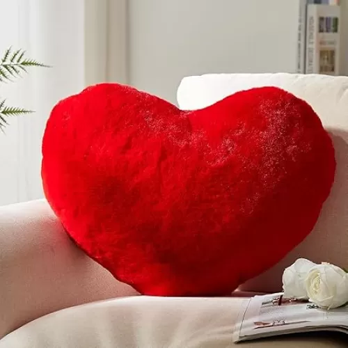 YRXRUS Heart Pillow, Red Heart Pillows, Love Pillow Gifts, 14X17 Inch Large Heart Shaped Pillows, Faux Rabbit Fur Coquette Room Decor Throw Pillows, Living, Bedroom