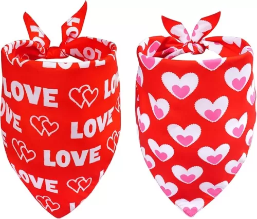 Yymobt Valentine's Day Dog Bandanas 2 Pack Love Pink White Heart Puppy Bandannas Double-Layered Triangle Adjustable Scarf for Dogs Cats Double Hearts