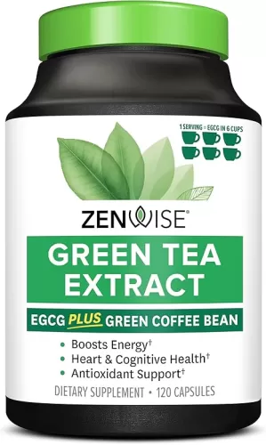 Zenwise Health Green Tea Extract with Green Coffee Bean Extract - Vegan Skin & Heart Support + Brain Health & Memory Boost - 120 Count