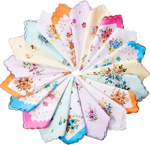 Zhanmai 20 Pieces Handkerchiefs for Women Vintage Floral Soft Cotton Colorful Embroidered Ladies Handkerchief for Tea Party Favors wedding Easter Summer Spring Picnic Decor