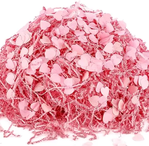 1 LB Mothers's Day Crinkle Cut and Heart Confetti Raffia Tissue Paper Filler Shred Heart-shaped Paper Scraps(Pink)