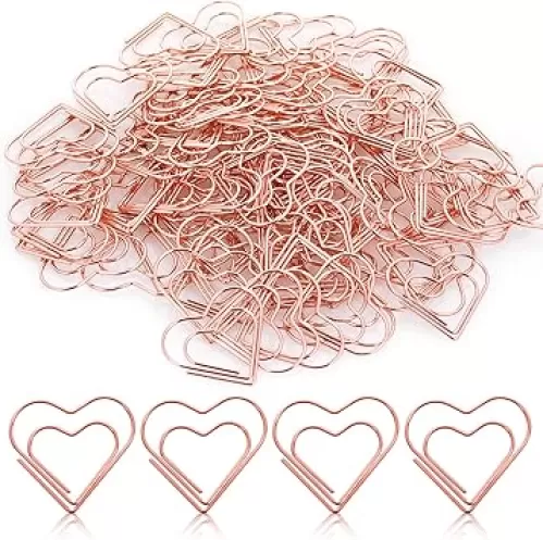 100 PCS Cute Paper Clips Rose Gold Heart Paper Clips Funny Mini Paper Clips for Kids Office Supplies Wedding Decoration Crafts Scrapbooking Women Document Note Sorting Organizing Paper Clamps