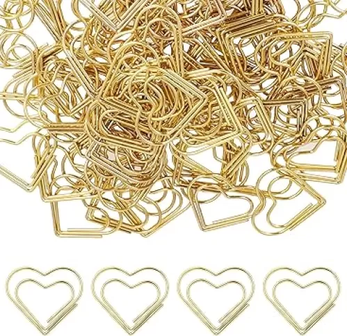 100 Pcs Gold Heart Paper Clips, Small Paper Clips Cute Love Shaped Paper Clamps Mini Metal Organizing Paperclips for Office Supplies Document Sorting Wedding Decoration Organizers Women (Gold)