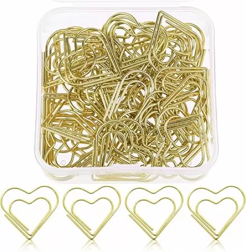 100 Pcs Gold Heart Paper Clips, Small Paper Clips Love Shaped Love Shaped Bookmarks Mini Metal Paperclips for Office Supplies Document Note Sorting Organizing Wedding Decoration Crafts