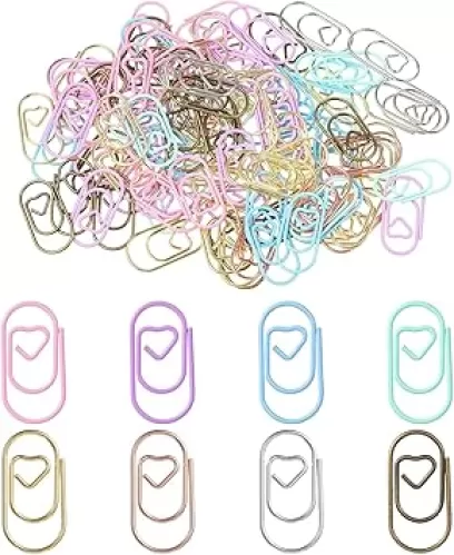100 Pcs Heart Paper Clips Love Heart Shaped Small Metal Journaling Paper Clamps Color Decorative Cute Clips for Women Document Note Sorting and Organizing