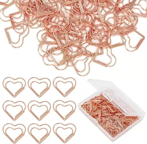 100 PCS Heart Paper Clips Small Paper Clips for Women Office Supplies Paper Clamps Wedding Decoration Craft Document Note Sorting Organizing Paperclip(Rose Gold)