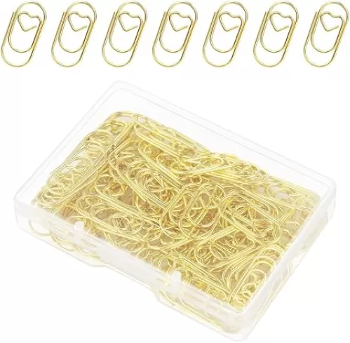 100 Pcs Love Heart Shaped Paper Clips, 0.78inch Cute Mini Paperclips for Office School Home Desk Organizers (Gold)