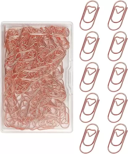 100 Pcs Love Heart Shaped Paper Clips, 0.8inch Cute Mini Paperclips for Office School Home (Gold)