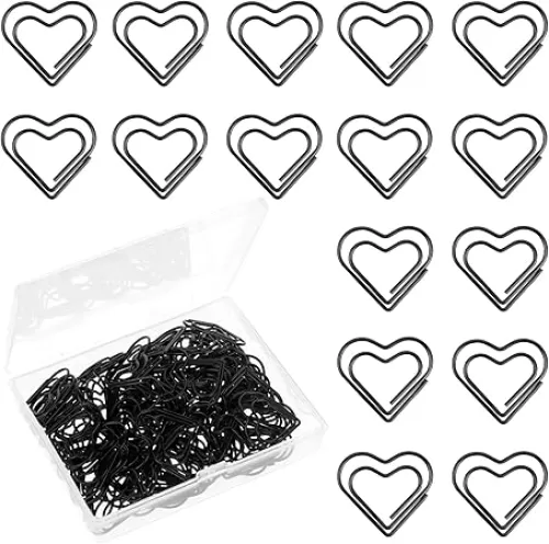 100 PCS Love Heart Shaped Paper Clips, Decorative Paper Clips, Heart Paper Clips, Stainless Steel Metal Paper Clamps, Black Cute Paperclips for Document, Note, Wedding Decoration, Crafts