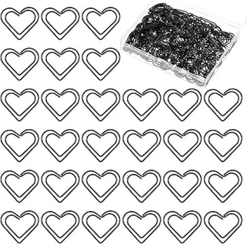 100 PCS Love Heart Shaped Small Paper Clips, Stainless Steel Metal Papers Clamps, Heart Paper Clips, Black Cute Paperclips for Document, Note, Wedding Decoration, Crafts