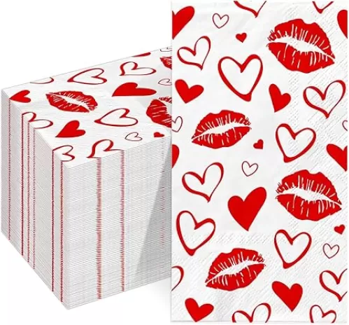 100 Pcs Red Love Heart Disposable Paper Guest Towels for Bathroom Love Heart Paper Napkins Decorative Guests Towel 2 Ply Bridal Shower Wedding Birthday Napkins for Holiday Kitchen Dining Table