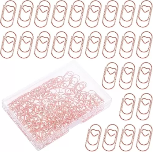 100 Pcs Rose Gold Heart Shaped Paper Clips, 0.78inch Cute Mini Love Paperclips, Small Decorative Paper Clips for Office School Home Desk Organizers
