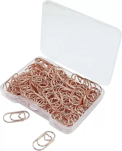 100 Pcs Rose Gold Heart Shaped Paper Clips, Small Cute Decorative Clips for Office, School and Home Organization and Desk Organizers