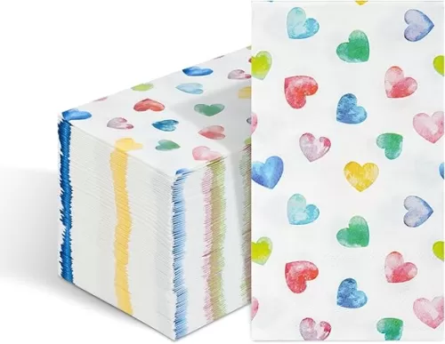 100 Valentine's Day Paper Napkins Heart Disposable Hand Towels Decorative Colorful Rainbow Heart 3 Ply Guest Napkin for Valentines Kitchen Bathroom Birthday Wedding Holiday Party Supplies