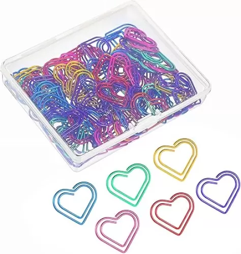 100Pcs Colorful Paper Clips Love Heart Shaped Small Paper Clips Metal Heart Paperclips Cute Love Shaped Clamps for Office Stationery School Supplies