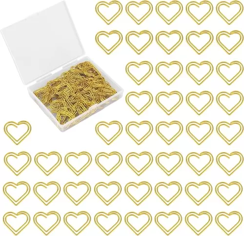 100pcs Gold Heart Paper Clips, Cute Love Heart Decorative Paper Clips Bookmark Small Metal Paperclips for Home Office School Notes & Document Organizing Wedding Decor Crafts