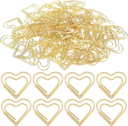 100Pcs Gold Heart Paper Clips Cute Small Paper Clips for Funny Heart Clips Kids Office Supplies Paper Clamps Wedding Decoration Crafts Scrapbooking Women Document Note Sorting Organizing Paperclips