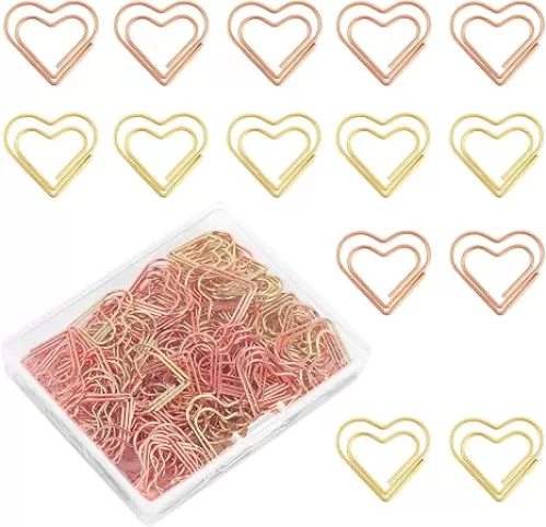 100Pcs Heart Paper Clips, Gold Love Heart Shaped Small Paper Clips, Rose Gold Cute Metal Journaling Paper Clamps, Paperclips for Women, Paper, Document, Note, Sorting, Wedding Decoration Crafts