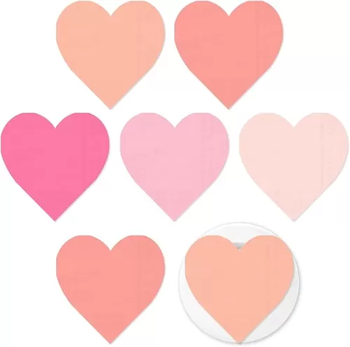 JarThenaAMCS 100Pcs Heart Shaped Paper Napkins 5 Pink Colors Mother's Day Luncheon Napkins Love Heart Disposable Dinner Napkins for Anniversary Party Supplies