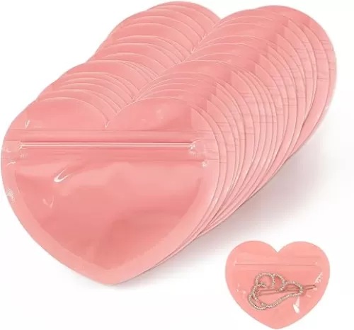 100pcs Mini Bags for Small Business, 2x3 inch Heart-Shaped Jewelry Bags Clear Mylar Ziplock Baggies Cute Packaging Supplies for Earring Sample