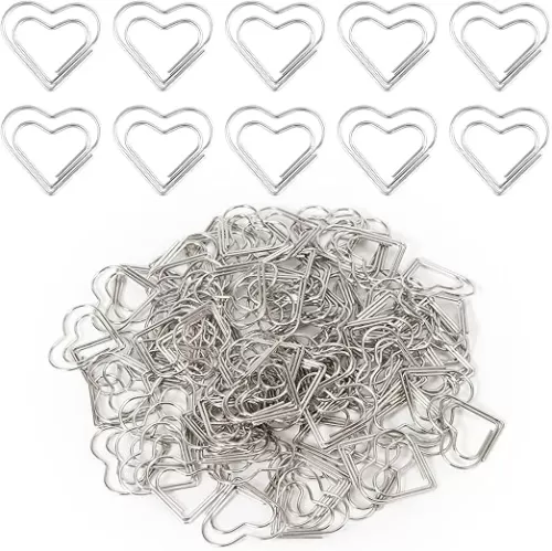 100pcs Mini Cute Love Heart Paper Clips - Stainless Steel Metal Small Bookmarks for Sorting, Organizing, Crafts, Papers, Kids, Office, School, Home Use (Silver)