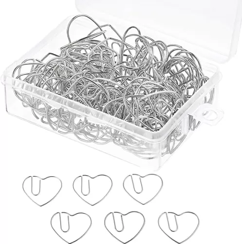 100pcs Mini Heart Paper Clips Small Cute Fancy Shaped Stainless Steel Metal Bookmarks Bulk for Office Stationery, School Supplies, Document Note Sorting, Wedding Decoration(Silver)
