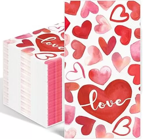 100PCS Red Heart Napkins Disposable Hand Towels for Bathroom 3 Ply Watercolor Love Heart Paper Napkins Decorative Guest Napkins for Mothers Day Wedding Anniversary Party