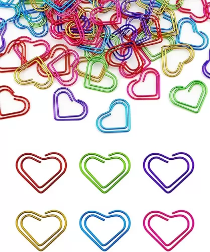 105 Pcs Heart Paper Clips, Cute Love Shaped Paper Clips Metal Bookmarks for Students Teachers (6 Colors)