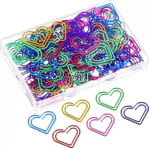 105 Pieces Colorful Paper Clips Metal Heart Shaped Paperclips Cute Fancy Multicolor Small Love Shaped Paper Clips Bulk for Office Stationery, School Supplies, Document Note Sorting, Wedding Decoration