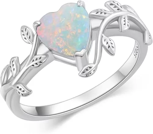 10K 14K 18K Gold Heart Gemstone Leaf Rings for Women 7MM(1.25CT) Gemstone Art Deco Inspired Branch Leaf Ring Promise Statement Engagement Anniversary Ring Unique Heart Ring for Her
