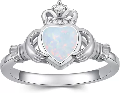 10K 14K 18K Gold Moissanite or Natural Diamond Claddagh Rings for Women Claddagh Engagement Rings Heart Shaped Gemstone Irish Claddagh Birthstone Promise Ring for Her