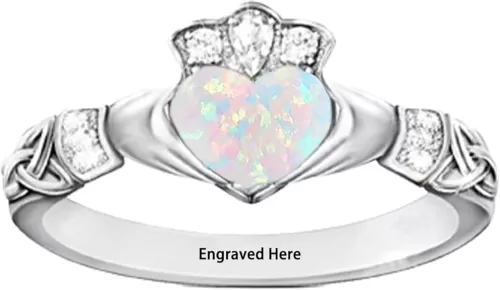 10K Gold Claddagh Ring for Women 14K 18K 20K Real Gold Heart Shape Gemstone Irish Celtic Knot Ring with Moissanite, Promise Ring for Her