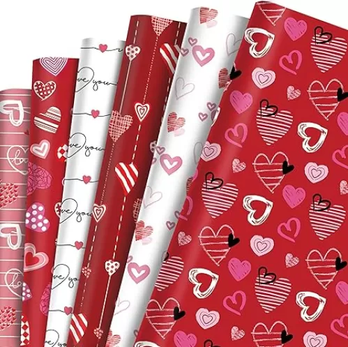 12 Sheets Valentine Wrapping Paper, 20x27in Love Heart Gift Wrap Paper I Love You Art Paper for Galentine