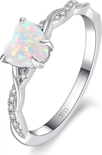 1.25ct Womens Heart Promise Ring, 925 Sterling Silver Heart Cut Created Emerald/Sapphire/Amethyst/Ruby/Cubic Zirconia/Opal Twisted Vine Engagement Ring for Women Size 5-10