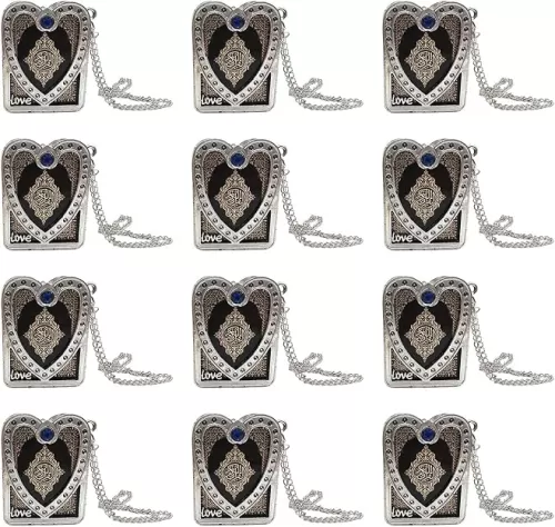 12Pieces Metal Heart Shape Mini Quran Book Decoration Pendants Charm with Chain
