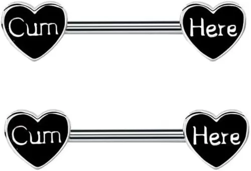 14G Black Heart Letter Nipple Rings Stainless Steel For Women Cum Here Bite Me Devil Heart Nipple Piercing Barbell Body Piercing Jewelry