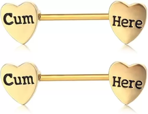 14G Cum Here Heart Nipple Rings for Women Stainless Steel Nipplerings Nipple Piercing Barbell Naughty Words Nipple Shield Studs Body Piercing Jewelry