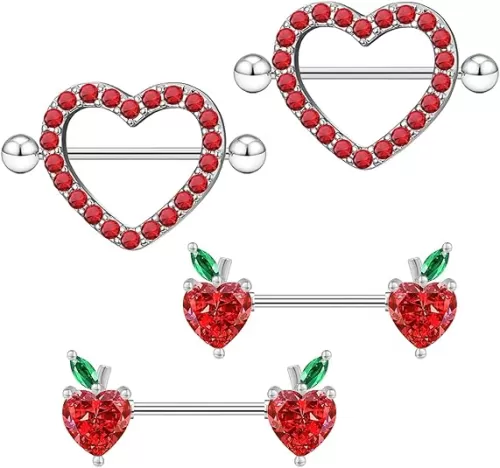 14G Heart Nipple Rings 316L Stainless Steel Nipple Barbells with CZ Heart Stones Tongue Rings Body Pierced Jewelry for Women