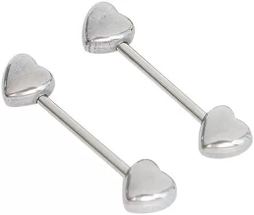 14G Minimalist Heart Nipple Rings Stainless Steel Love Hearts Nipplerings Straight Tongue Rings Barbell Bar Piercing Body Jewelry Gifts for Women BFF