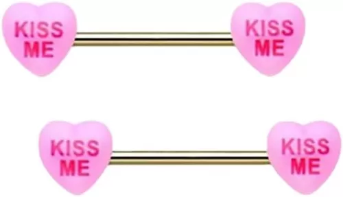 14G Pink Heart Nipple Rings for Women Stainless Steel Acrylic Love Heart Letter Nipplerings Kiss Me Naughty Words Nipple Shield Barbell Nipple Piercing Jewelry