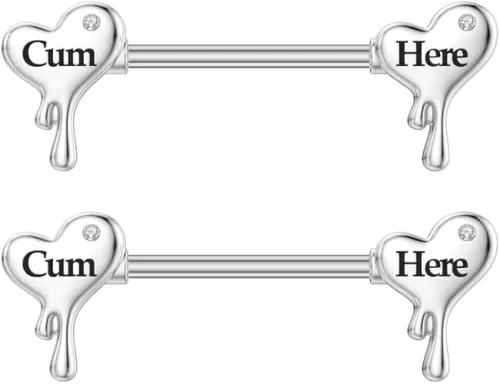 14G Surgical Steel Letter Nipple Rings for Women Girls Heart Piercing Barbell Cum Here Naughty Words Nipple Studs Nipplerings Body Piercing Jewelry
